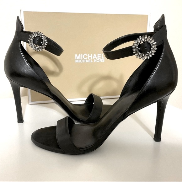 MICHAEL Michael Kors Shoes - Michael Kors Viola Leather Crystal Heels Black 8.5